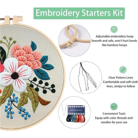 Embroidery Starter Kit for Beginners, 3 Sets Cross Stitch Kits for Adults - Picture 4 of 7